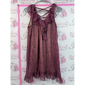Hot and delicious dress ruffles cheetah leopard Purple Ruffle-Trim Midi Dress